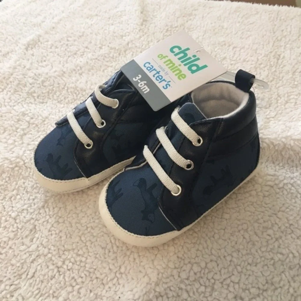 Child of Mine Carter's Sneaker Baby Boy 0-3M Navy NWT Fox Print Crib Shoe